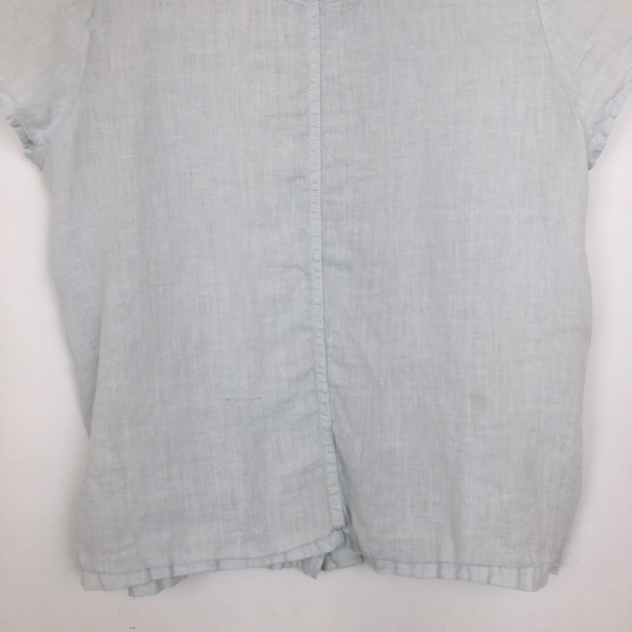 C & C California 100% Linen Blue Boxy Top Button Back Short Sleeve Women’s Sz M - Picture 3 of 11